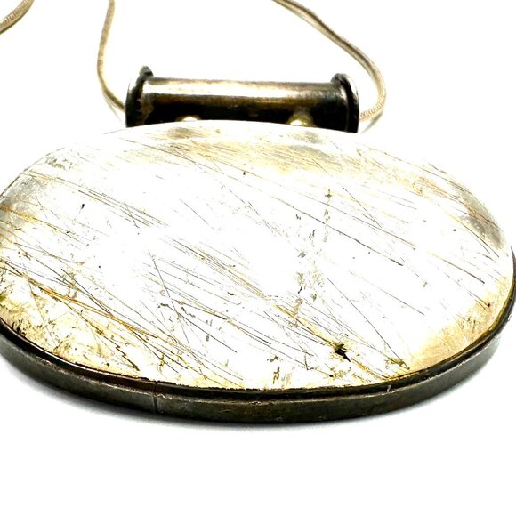 Golden Rutilated Quartz Artisan-Made Pendant on 30" Italian Sterling Snake Chain - Picture 6 of 13